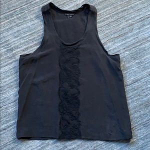Theory Black Silk Lace Front Racerback Top Med